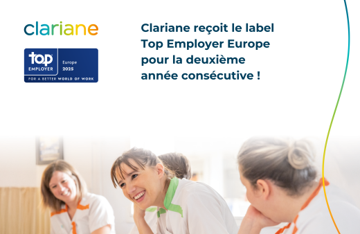 Clariane reçoit le label Top Employer Europe pour la deuxième année consécutive